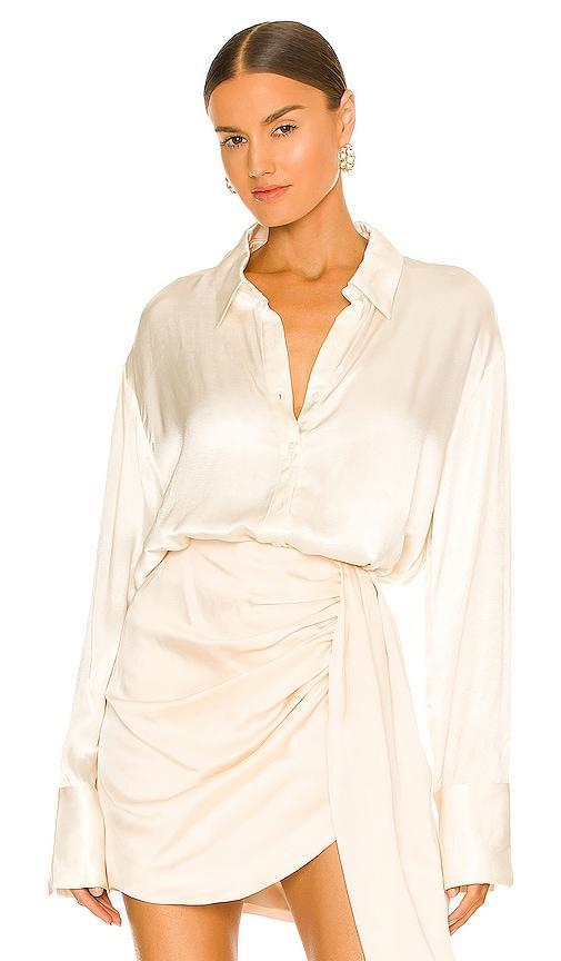 SNDYS Rising Satin Shirt in Cream. - size S (also in L, M, XL, XS) Product Image