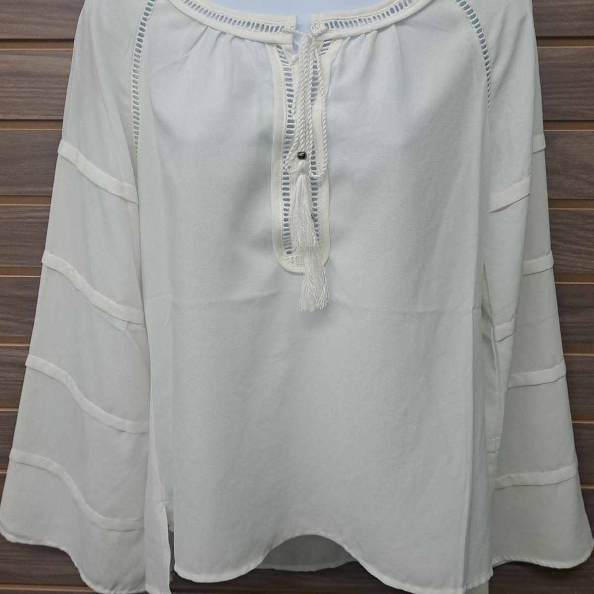 Ivory bell sleeve tie neck blouse Product Image