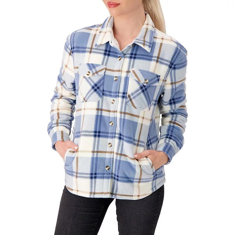 Womens Heat Holders Heatweaver Lined Fleece Shacket Blue Ivory Product Image