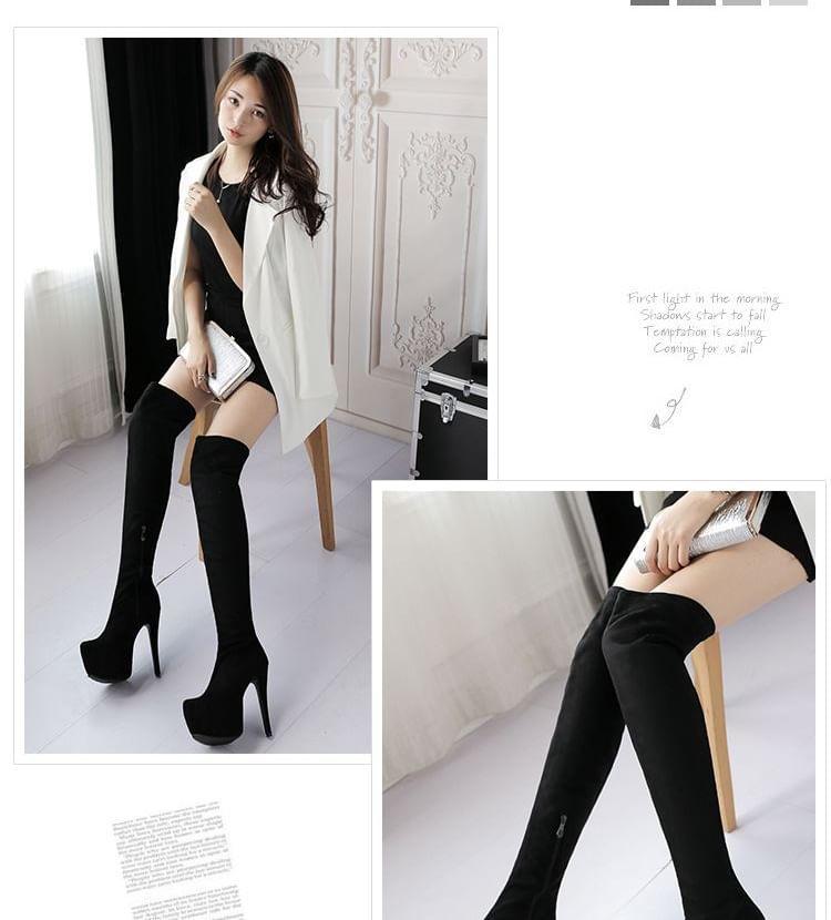 Faux Leather Block Heel Over-The-Knee Boots Product Image