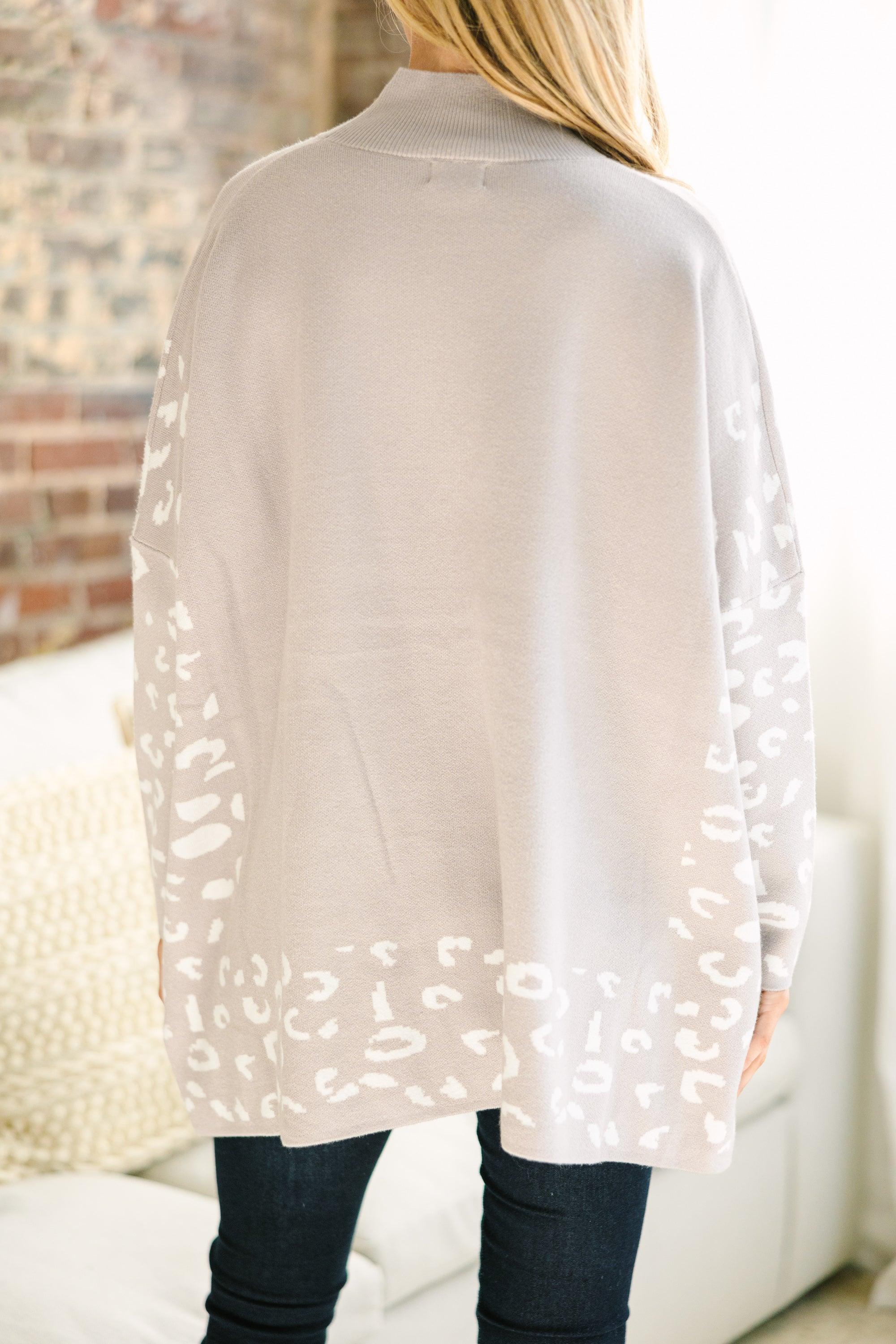 All In Theory Gray Leopard Sweater Tunic Female Product Image