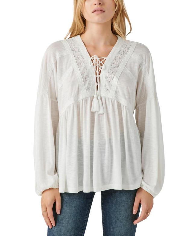 Lucky Brand Lace-Up Trim Peasant Top Product Image