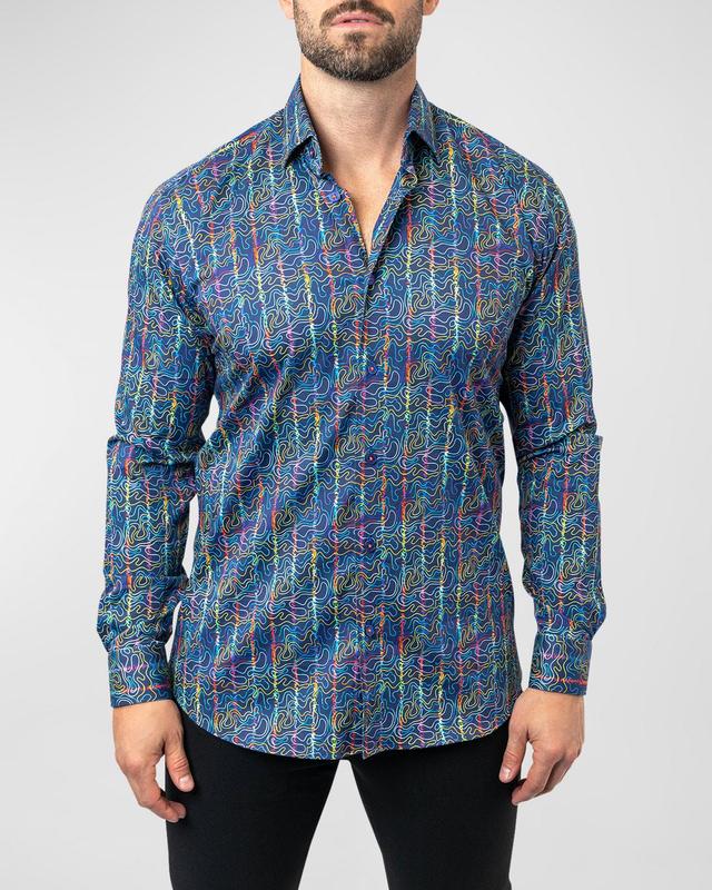 Maceoo Fibonacci Squiggles Cotton Button-Up Shirt Product Image