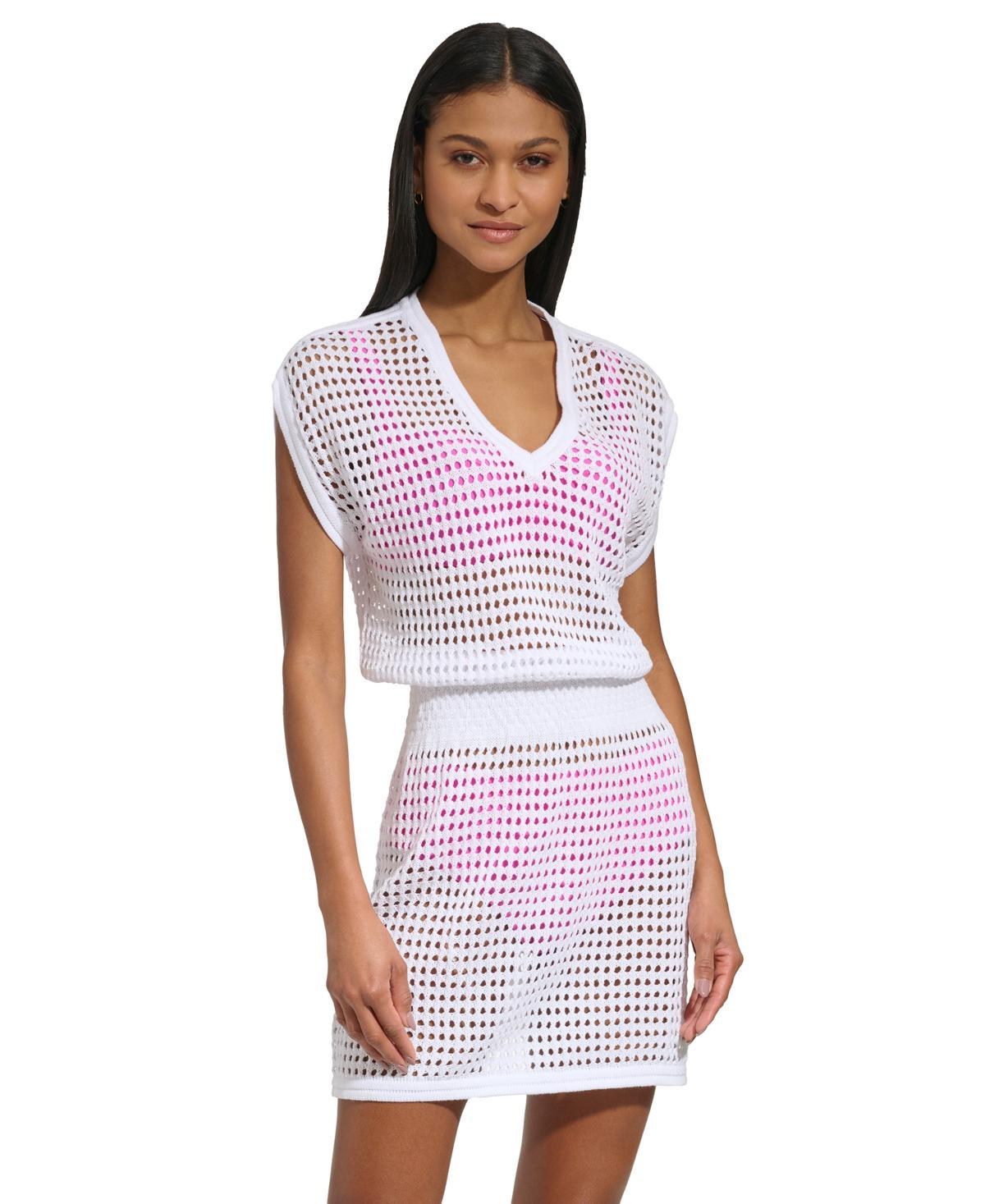 Dkny Womens Crochet Cotton Cover-Up Dress Product Image