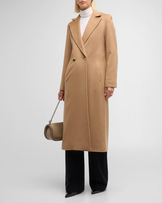 Double-Breasted Long Camel Wool Coat Product Image