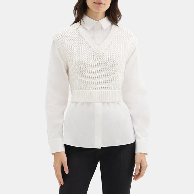 Cotton-Blend Layered Sweater Vest Shirt | Theory Outlet Product Image