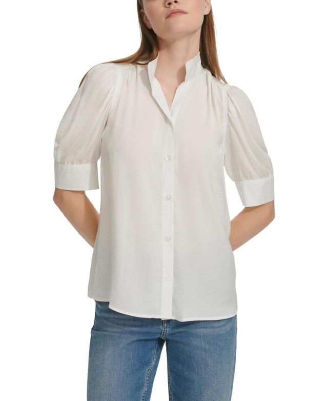 Calvin Klein Jeans Womens Charmeuse Puff-Sleeve Stand-Collar Top Product Image