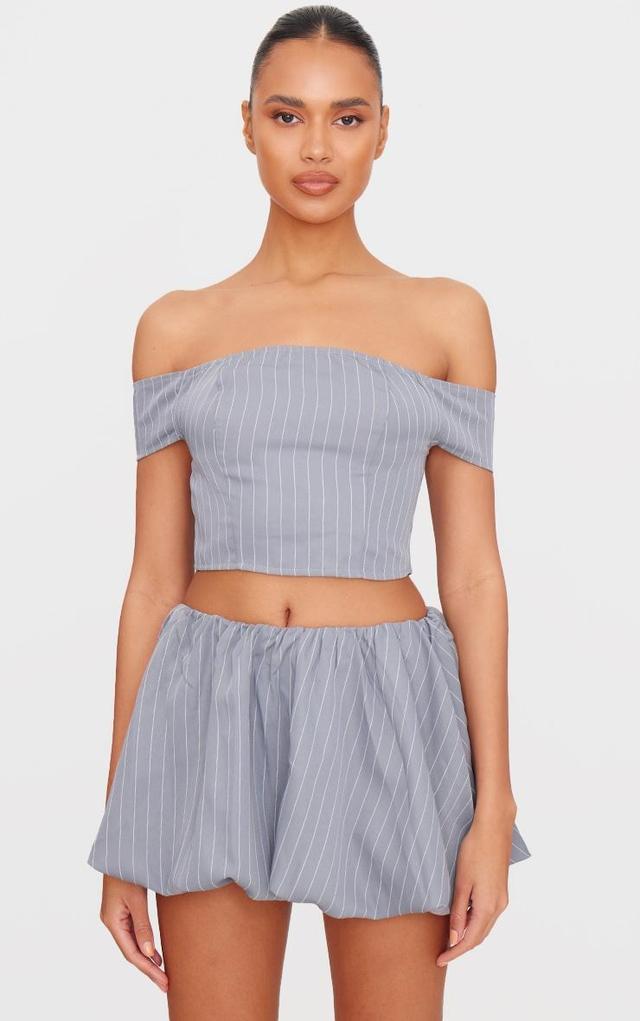 Grey Pinstripe Woven Tailored Bandeau Top Product Image