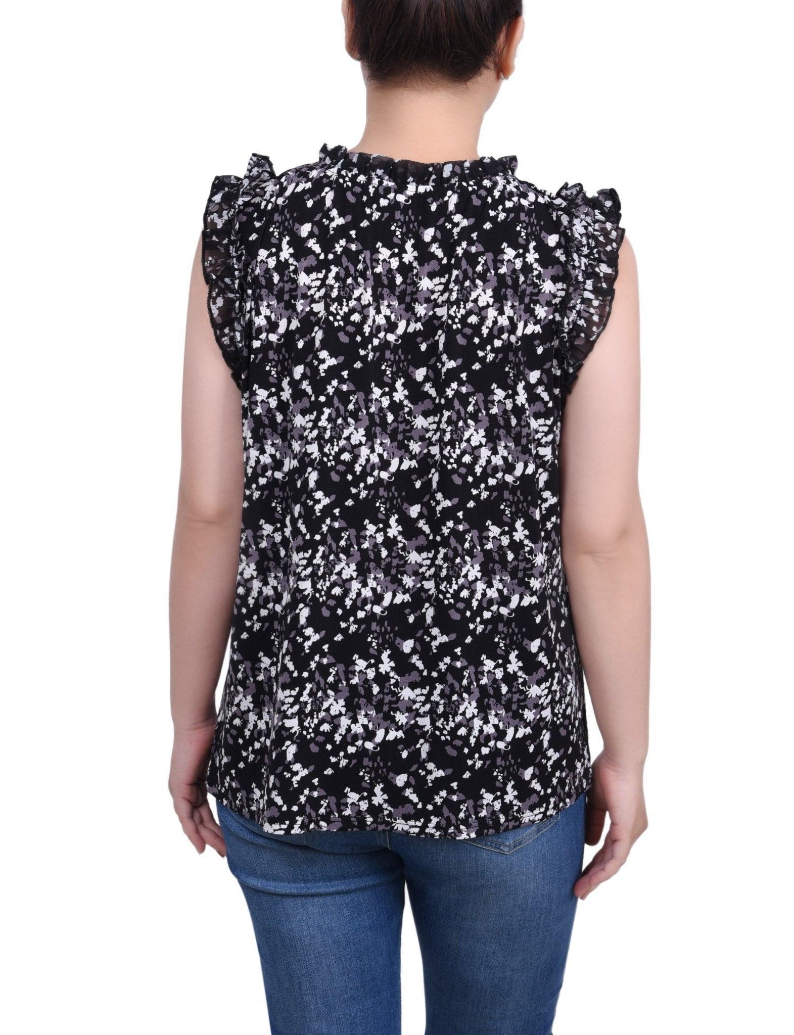 Sleeveless Crepe Top With Chiffon Ruffles - Petite Product Image