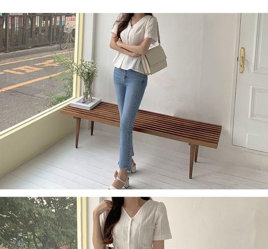 V-Neck Elbow-Sleeve Peplum Blouse Product Image