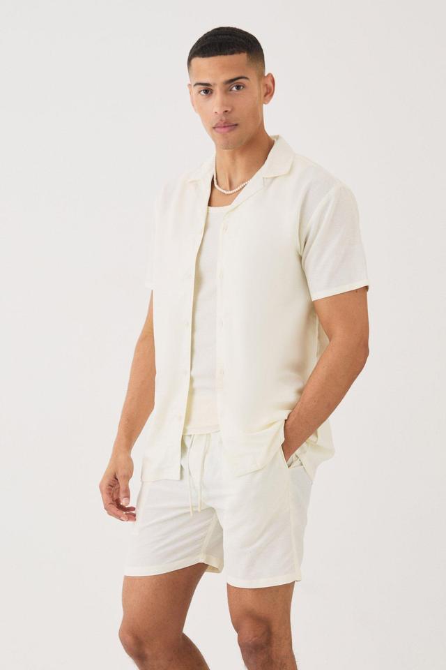 Short Sleeve Linen Shirt & Short Set | boohooMAN USA Product Image