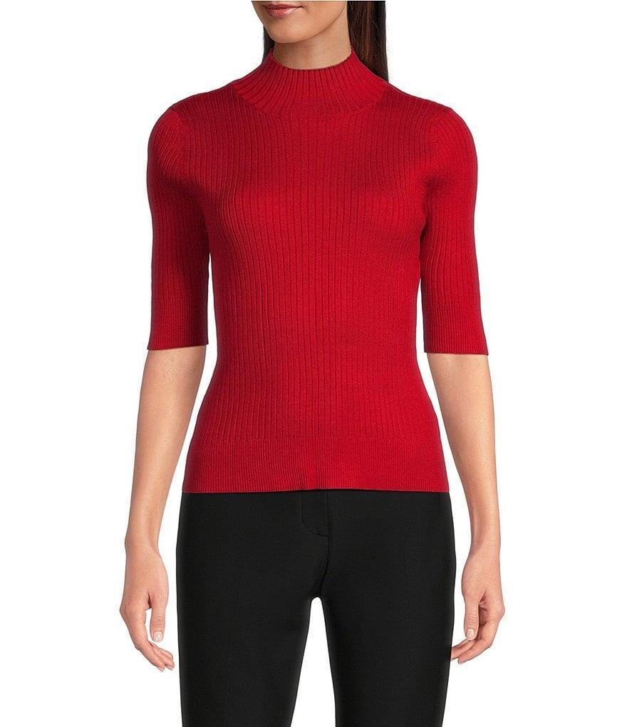 DKNY by Donna Karan Short Sleeve Mock Neck Ribbed Knit Top Product Image