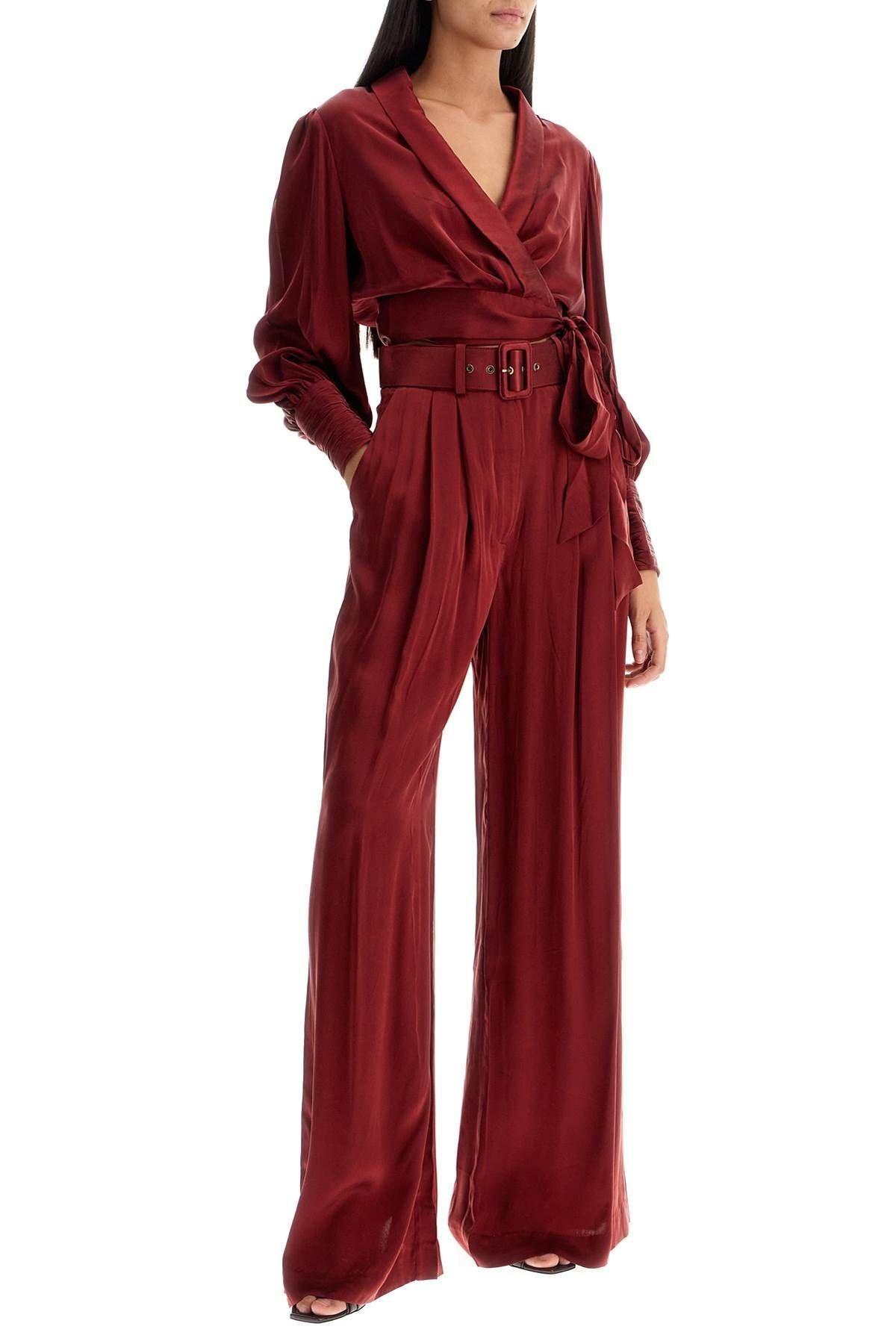 Silk Satin Palazzo Pants In Nine In Red Product Image