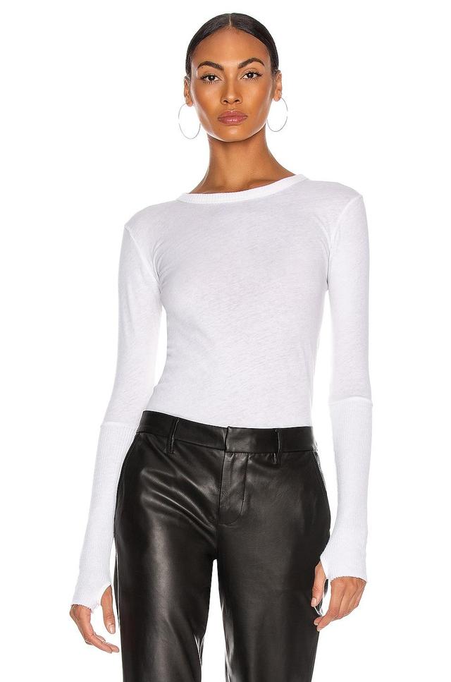 Enza Costa Cashmere Cuffed Crew Neck Top in White - White. Size S (also in XS, M, L). Product Image