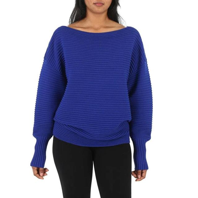 Ladies Sweaters Blue One Shoulder Sweater Product Image