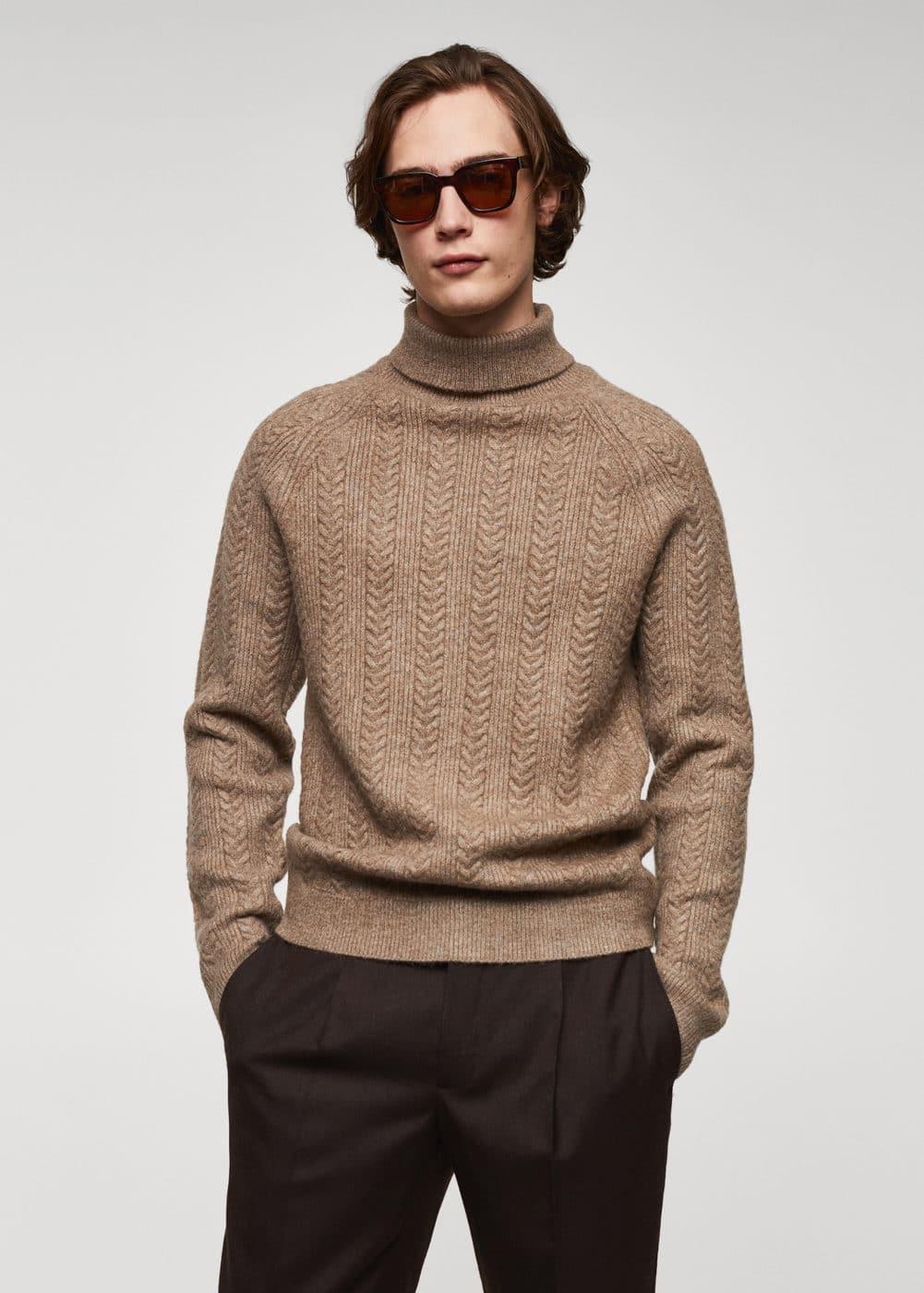 MANGO MAN - Twisted turtleneck sweater mink greyMen Product Image