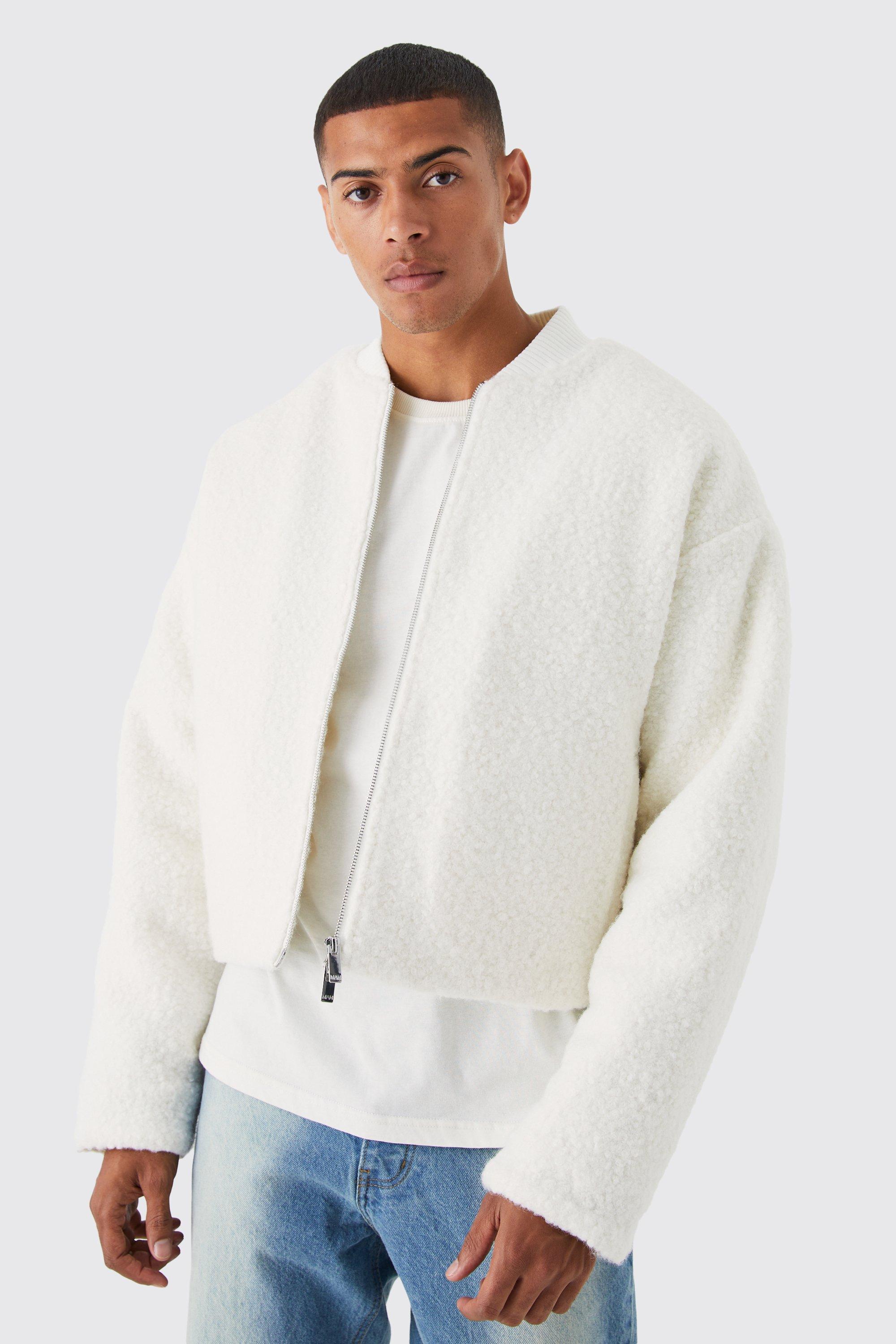 Boucle Textured Padded Bomber | boohooMAN USA Product Image