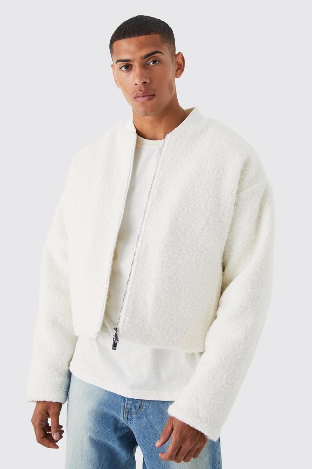 Boucle Textured Padded Bomber | boohooMAN USA Product Image