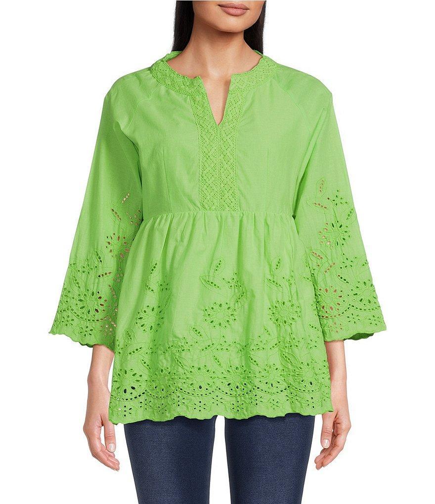 Calessa Embroidered Split Round Neckline 3/4 Sleeve Tunic product image