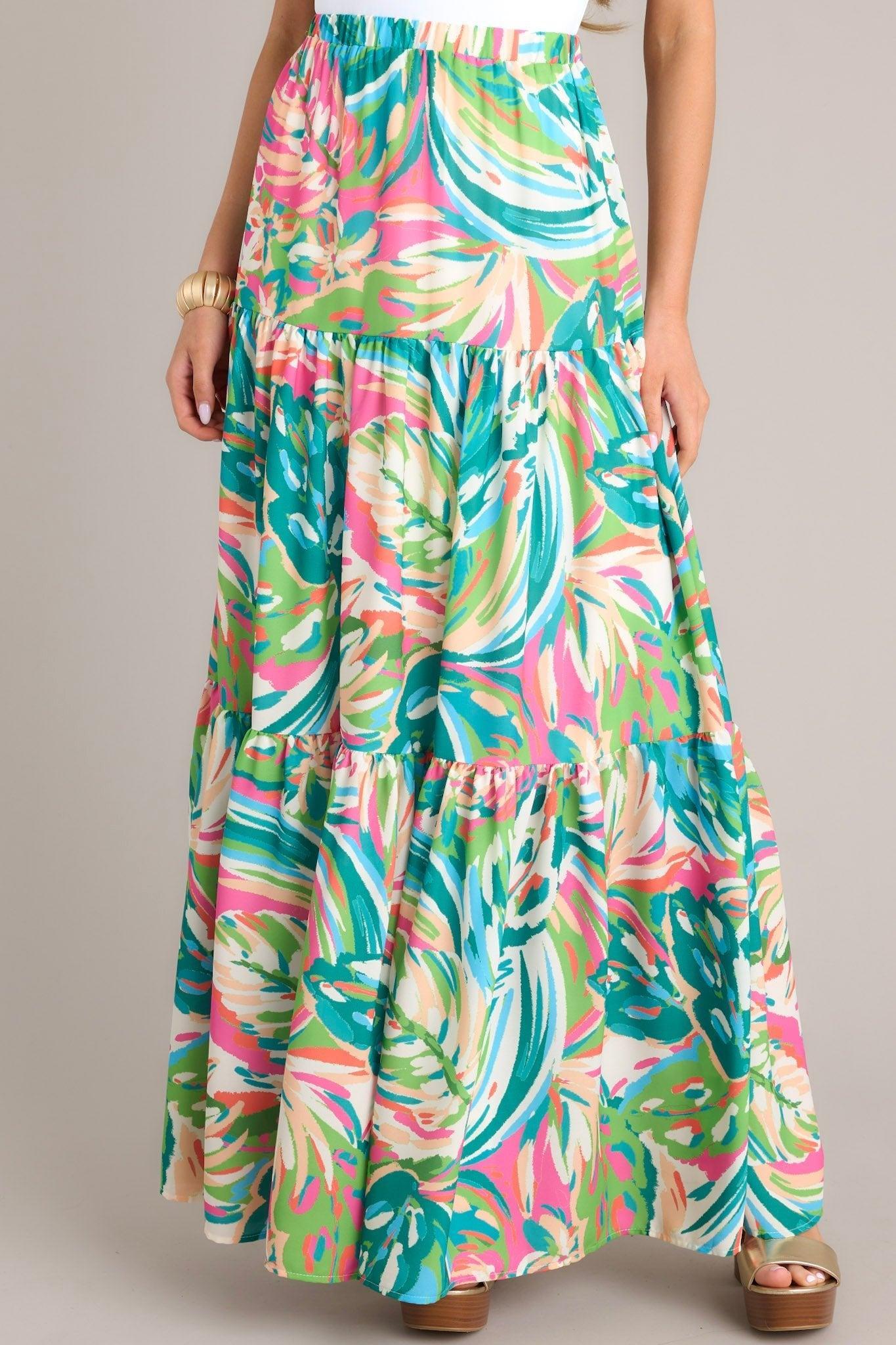 Oceanic Mirage Teal Tropical Print Maxi Skirt Product Image