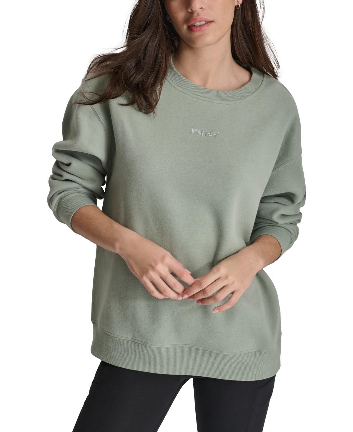 Dkny Sport Womens Mini-Stud-Logo Drop-Shoulder Fleece Crewneck Sweatshirt Product Image