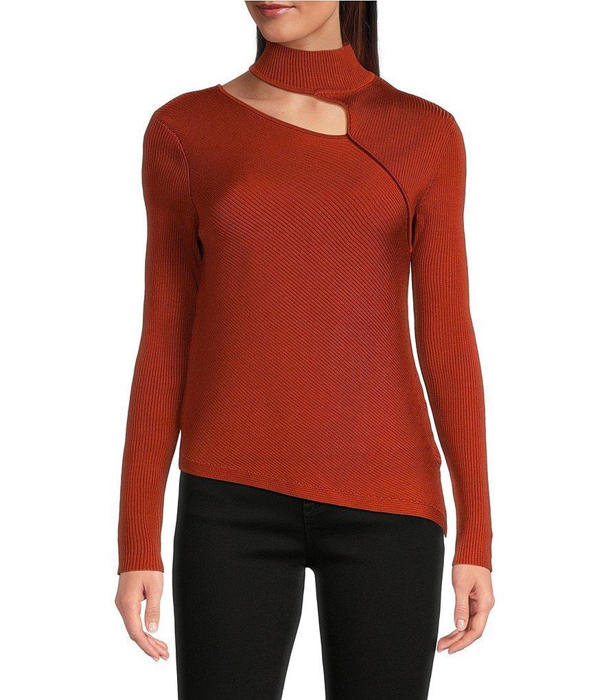 DKNY by Donna Karan Long Sleeve Cut-Out Mock Neck Knit Top Product Image