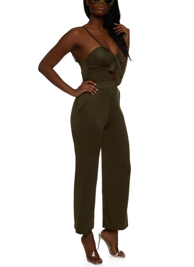 Womens Tie Front Keyhole Wide Leg Jumpsuit Product Image