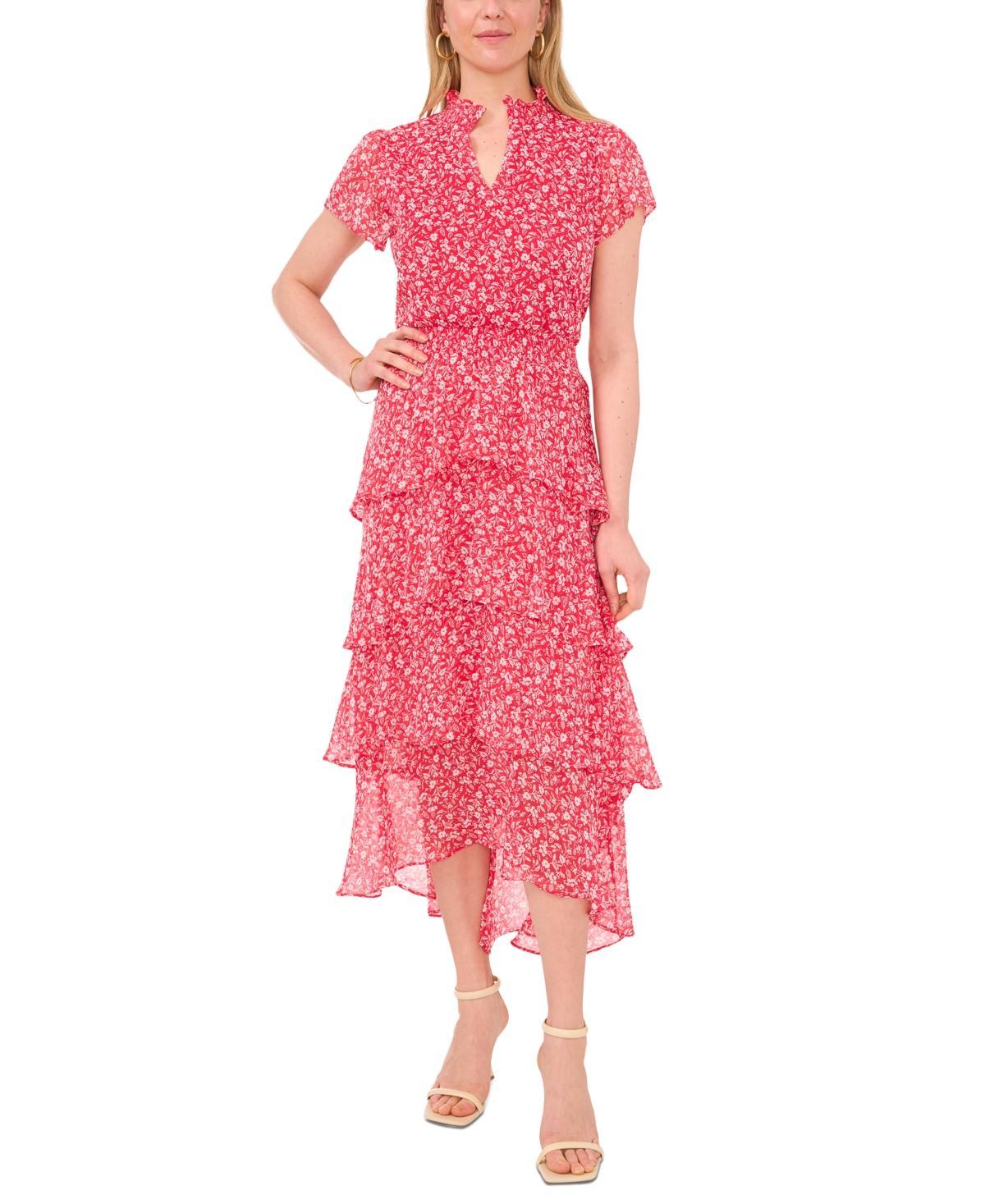 Sam & Jess Womens Floral-Printed Smocked-Waist Tiered Midi Dress Product Image