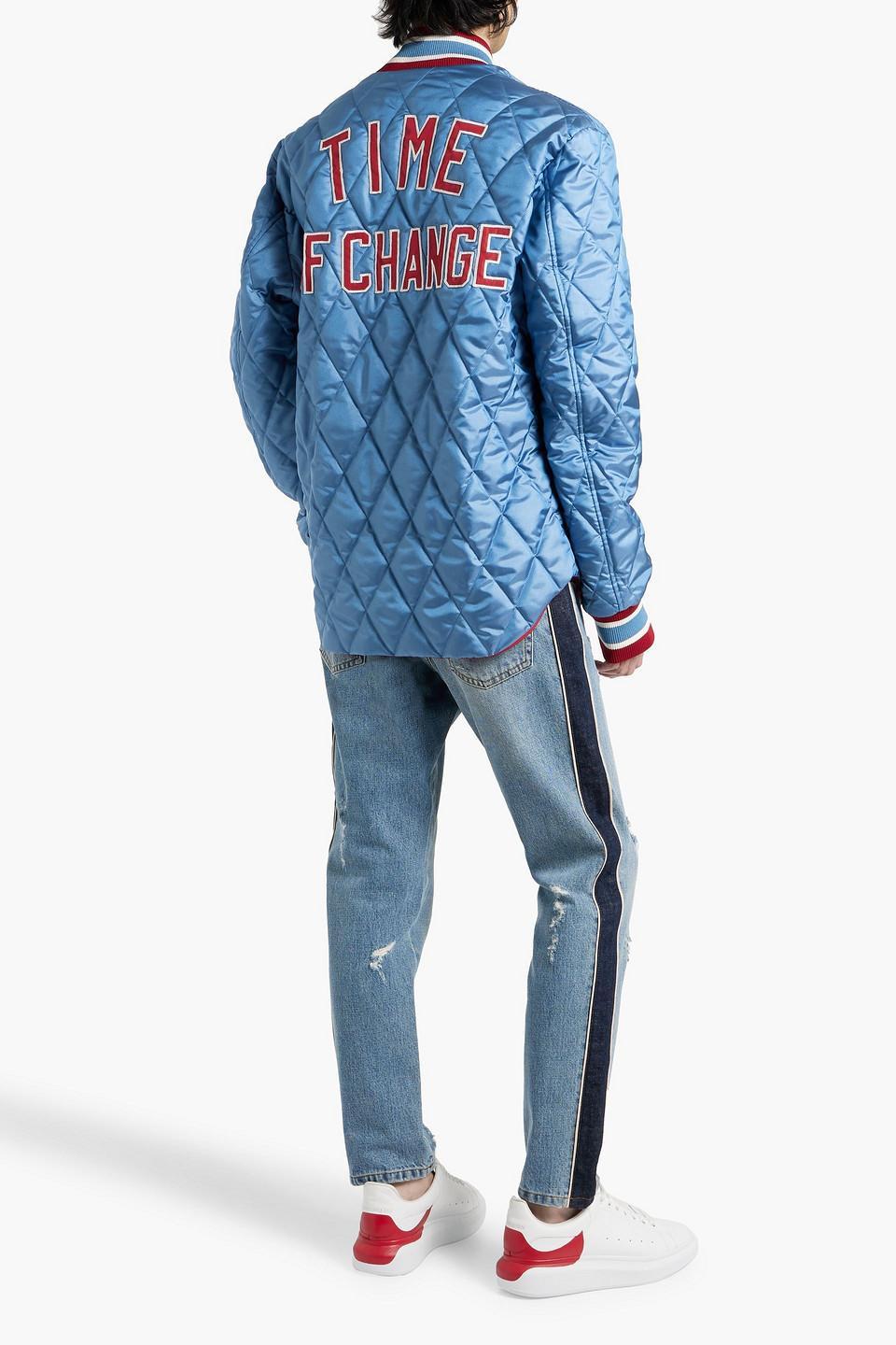 Appliquéd Quilted Shell Bomber Jacket In Light Blue Product Image