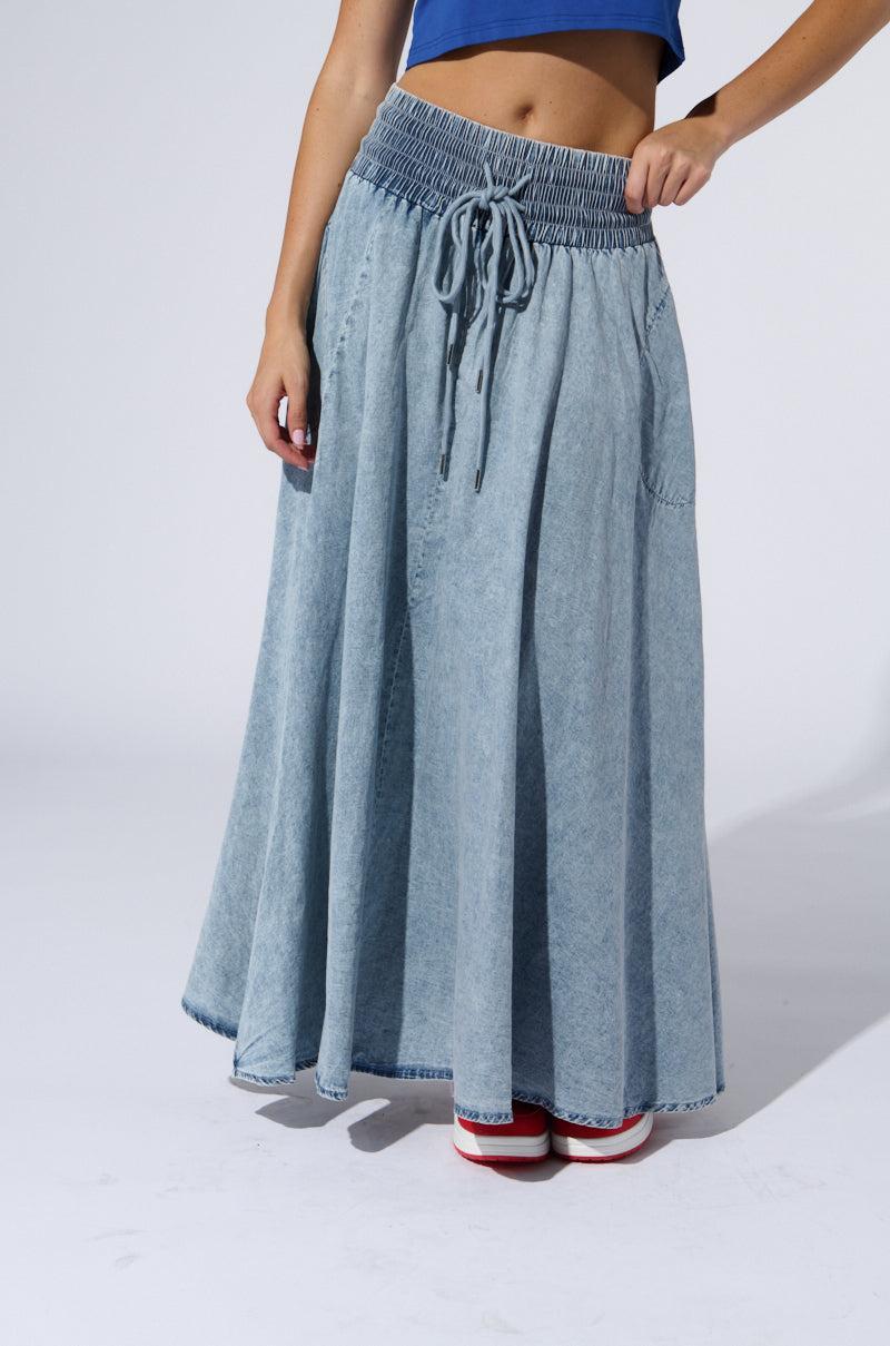 ALEX ACID WASH DENIM MAXI SKIRT Product Image