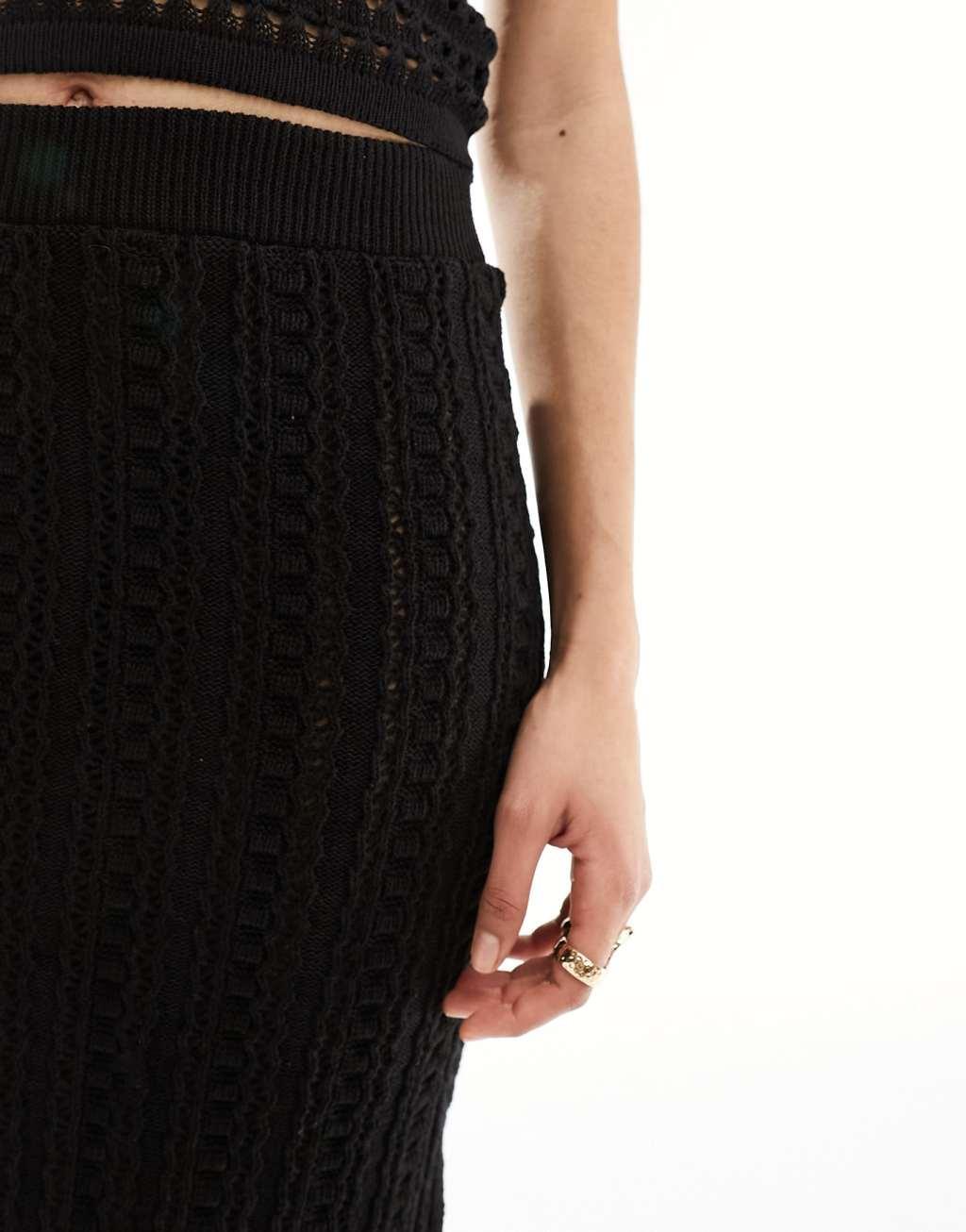 ASOS DESIGN knit crochet midi skirt in black - part of a set Product Image