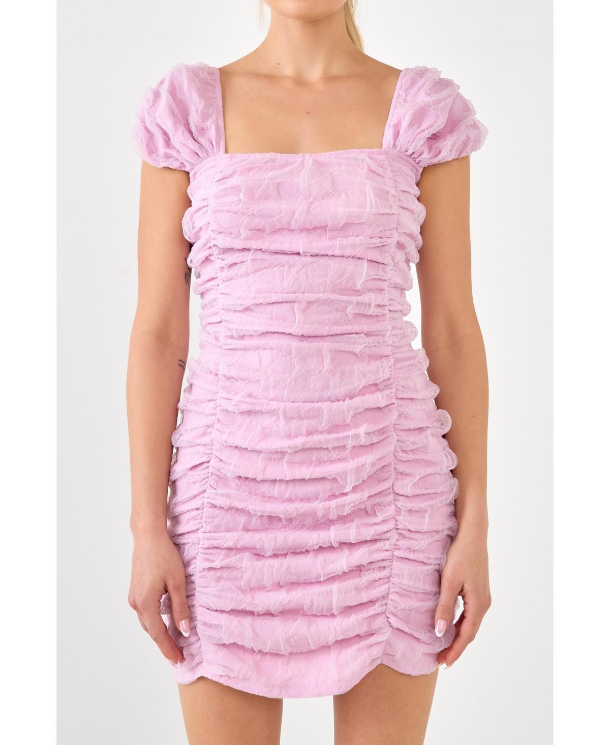 Womens Ruched Mini Dress with Cap Sleeves Product Image