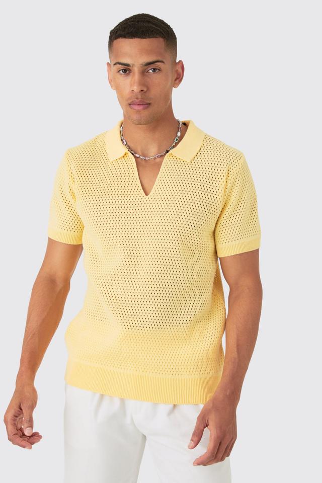 Mens Regular Fit Open Stitch Revere Polo In Yellow, Yellow Product Image