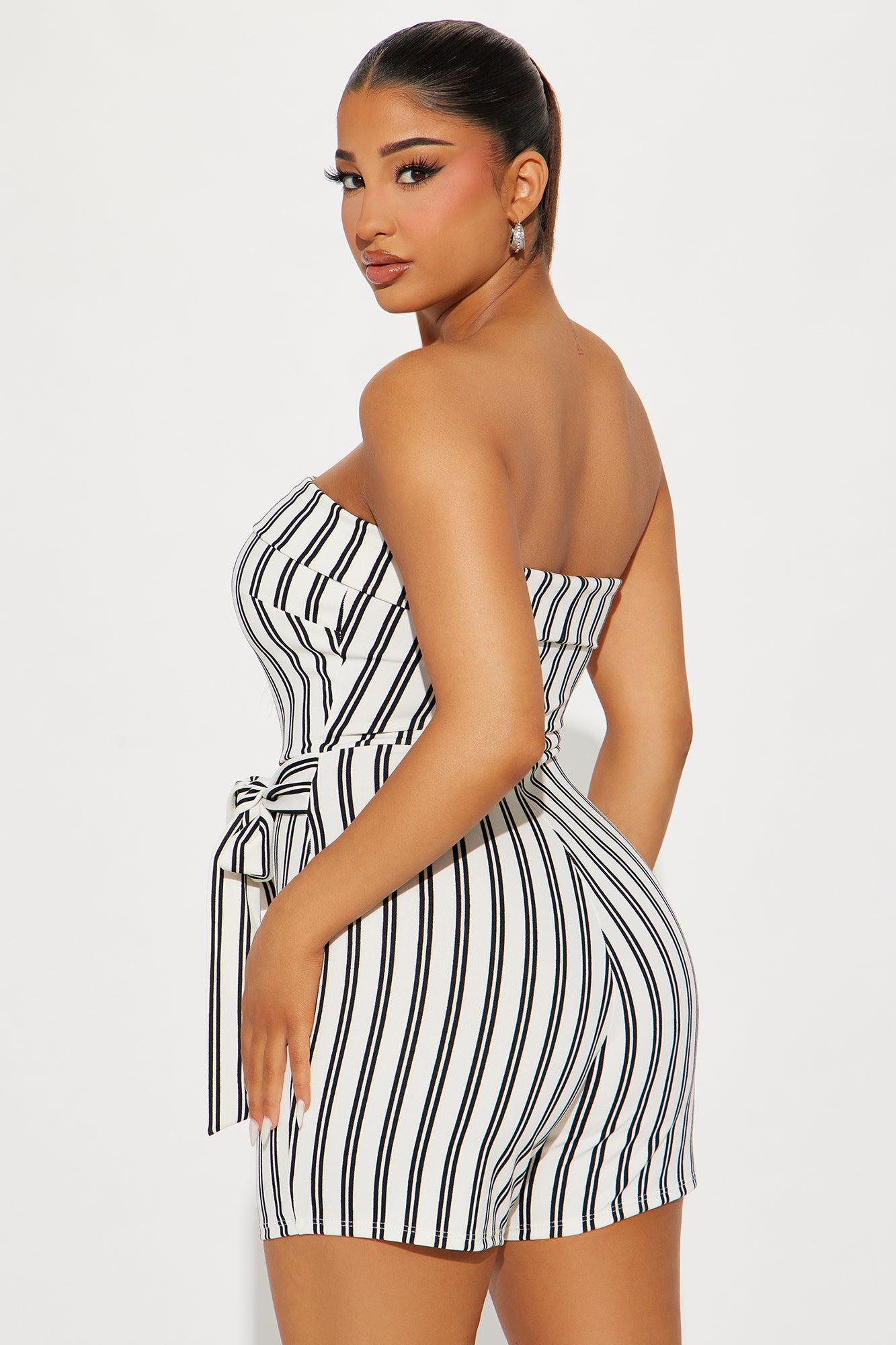 So Much Hype Striped Romper - White/Black Product Image