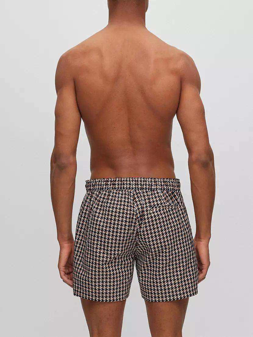 Quick-Drying Swim Shorts With Hounstooth Pattern Product Image