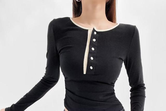 Long Sleeve Henley Neck Bodysuit Top Product Image