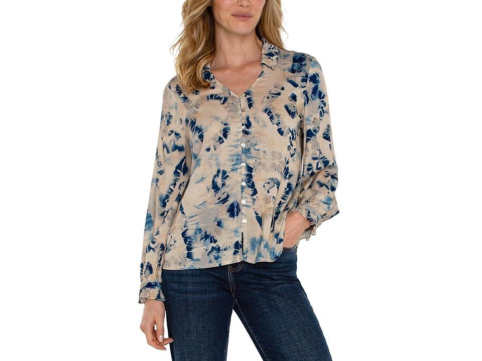 Liverpool Los Angeles Dolman Sleeve Collared Button Front Woven Blouse (Lapis Multi) Women's Clothing Product Image