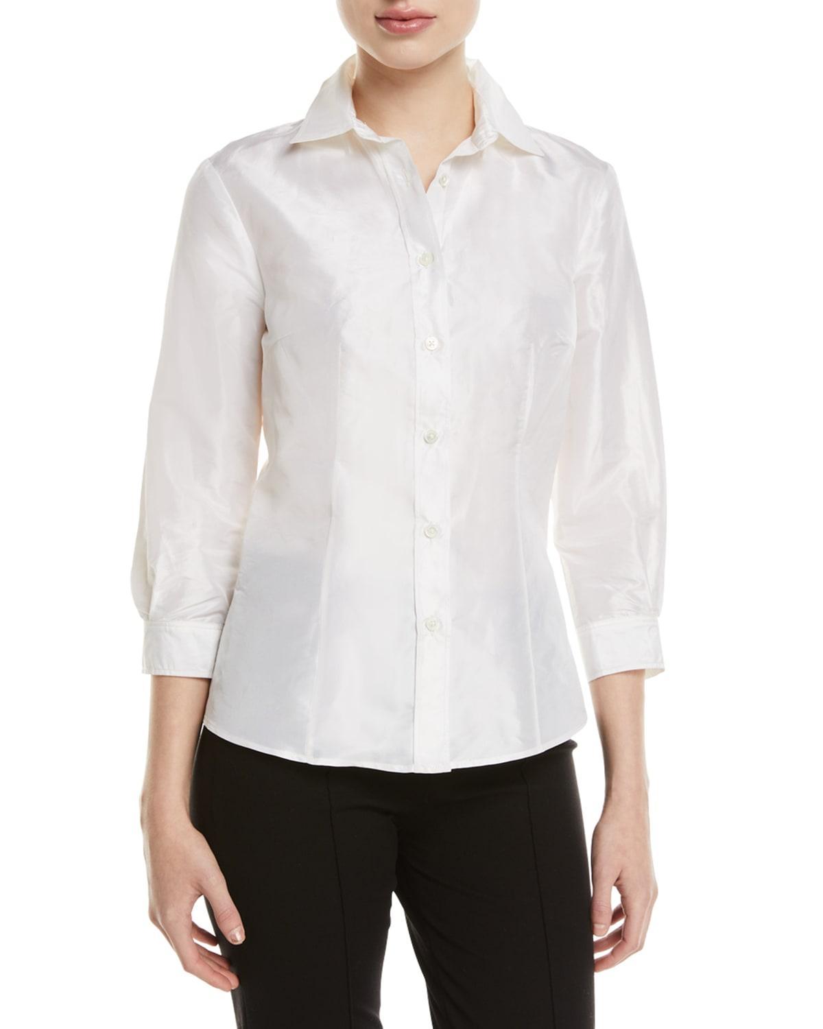 Carolina Herrera Three Quarter Sleeve Silk Button-Up Shirt Product Image