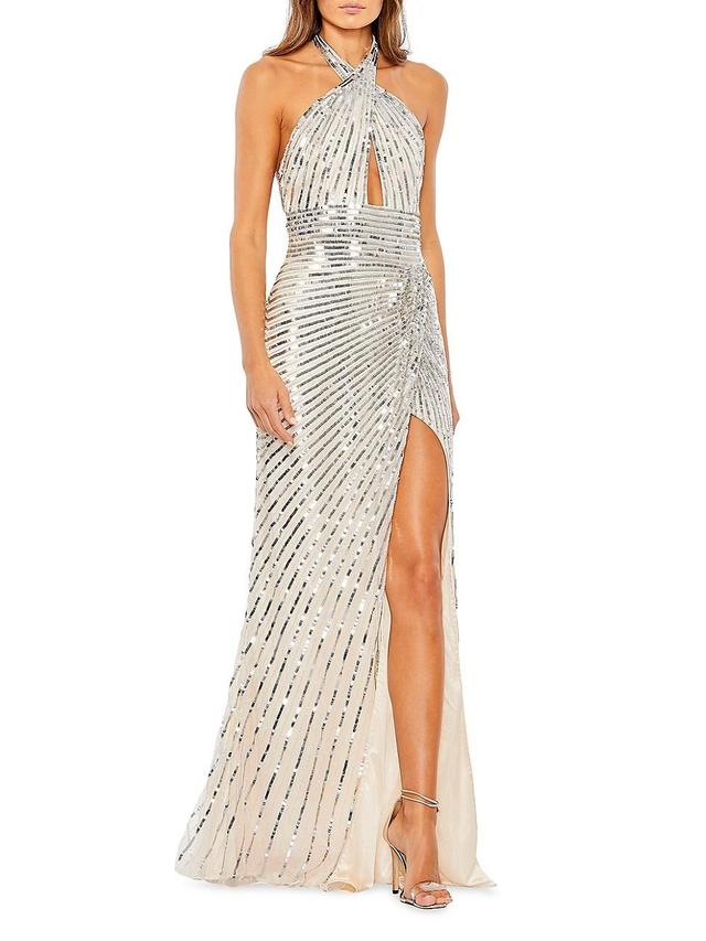 Womens Sequined Halterneck Gown Product Image