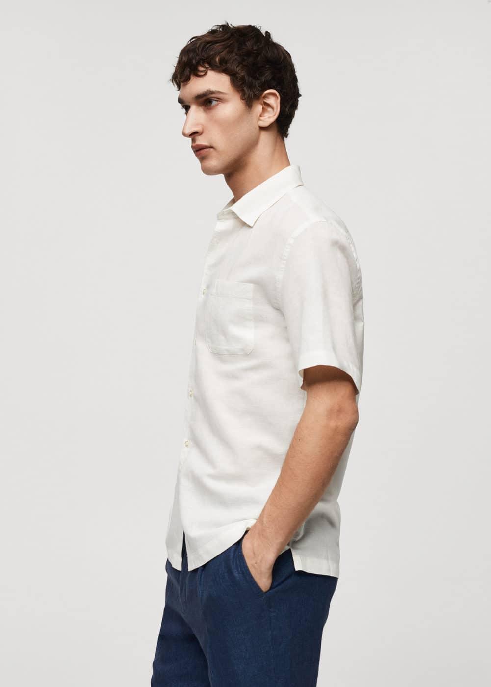 Mango Mens Regular-Fit Linen Short-Sleeved Shirt Product Image