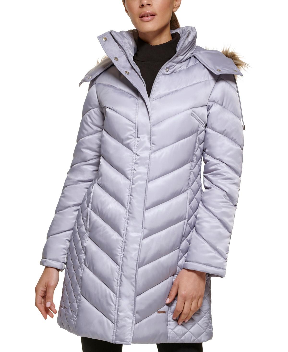 Kenneth Cole Womens Faux-Fur-Trim Hooded Puffer Coat Product Image