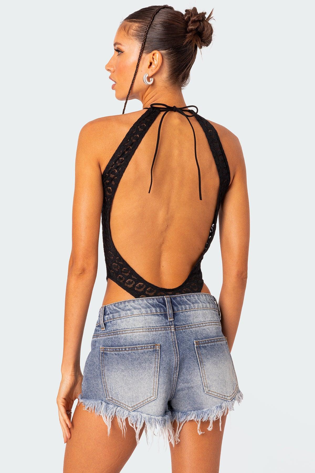 Sheer Lace Open Back Bodysuit Product Image