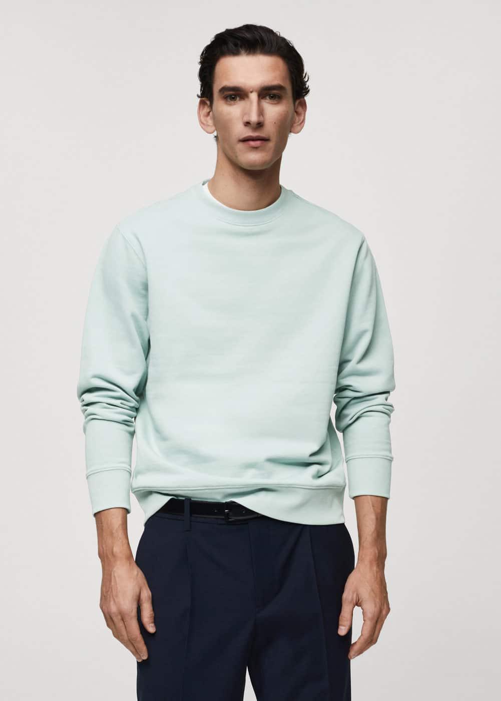 MANGO MAN - 100% cotton basic sweatshirt aqua greenMen Product Image