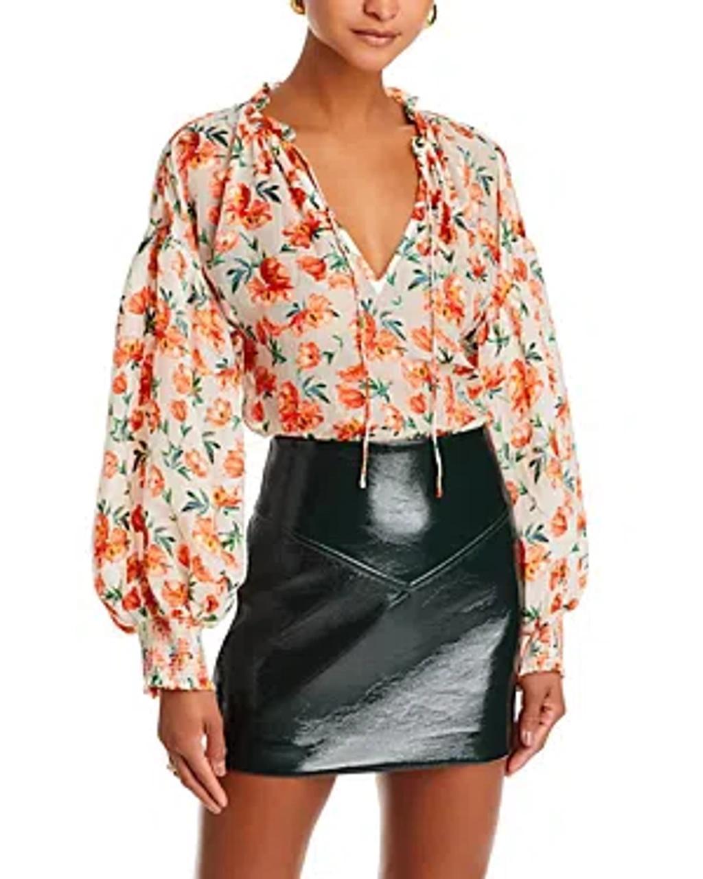 ALICE AND OLIVIA Julius Voluminous Long-sleeve Floral Burnout Blouse In Falling For You Off White Product Image