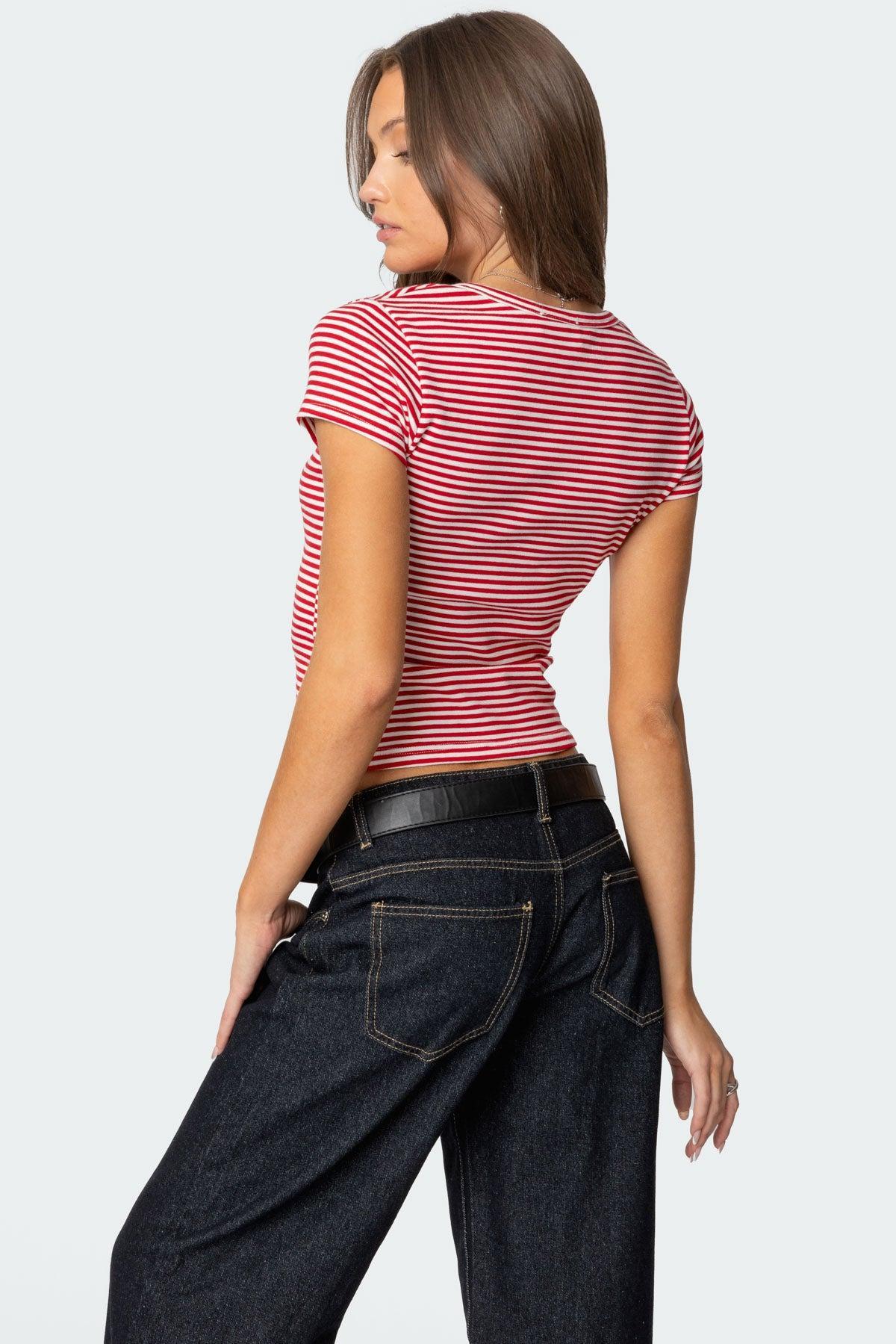 Kady Striped Henley T Shirt Product Image