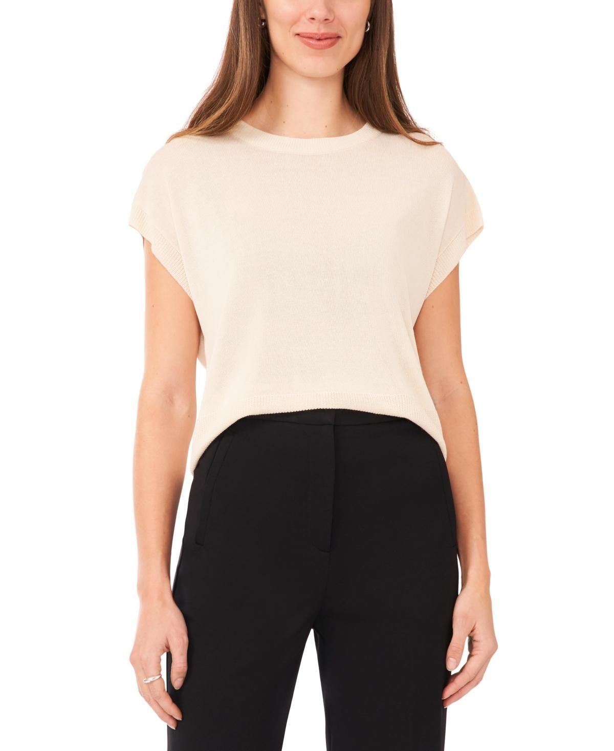 Vince Camuto Crew Neck Dropped Shoulder Short Sleeve Ribbed Trim Knit Sweater Product Image