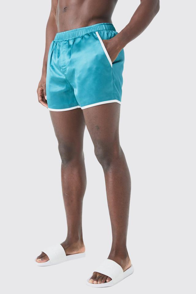 Smart Piping Popper Runner Swim Trunks | boohooMAN USA Product Image