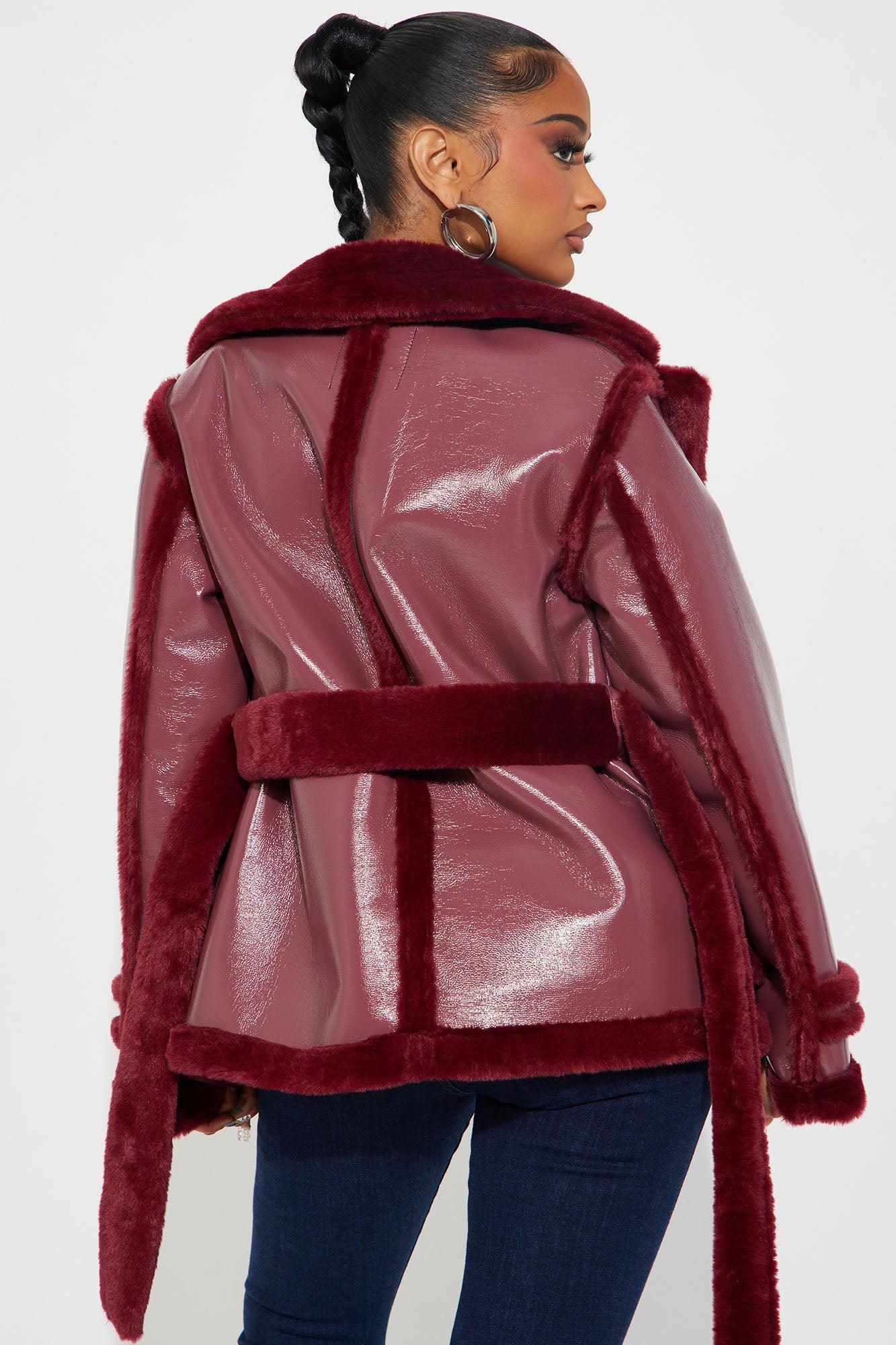 Waiting Games Shearling Coat - Burgundy Product Image