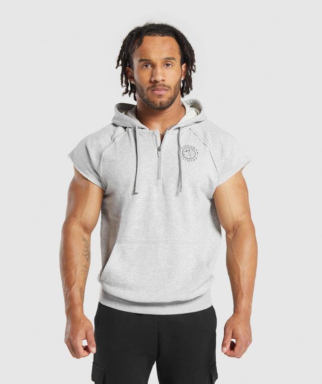 Gymshark Legacy 1/4 Zip Cap Sleeve Hoodie - Light Grey Core Marl Male Product Image