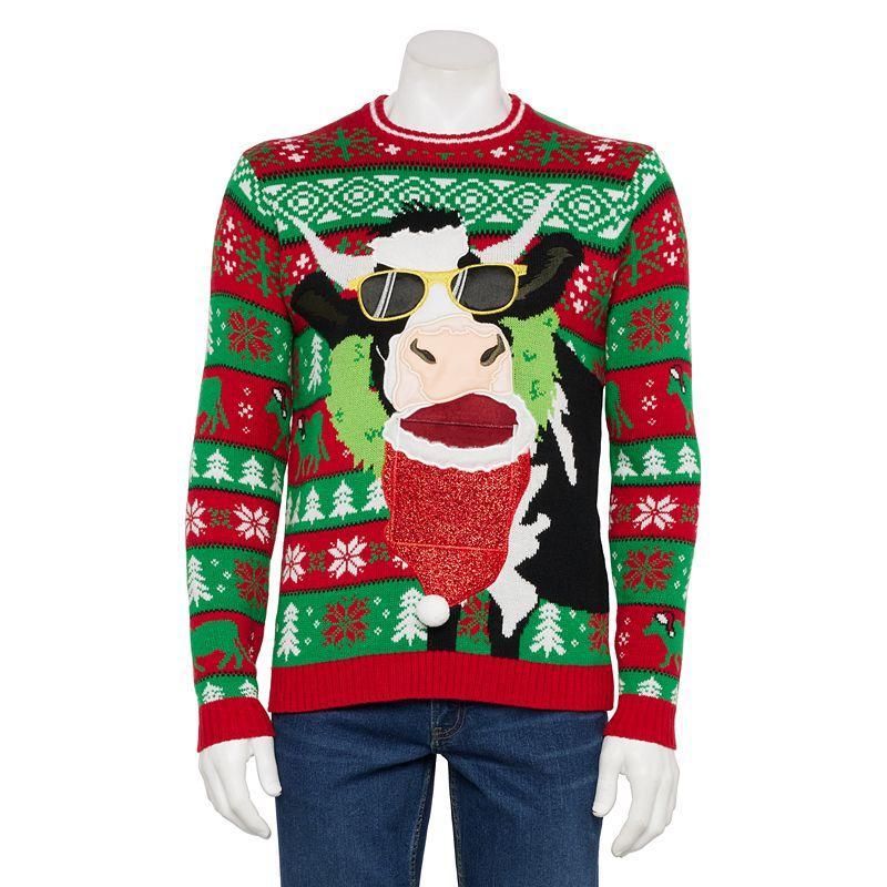 Mens Crewneck Santas Christmas Cow Holiday Sweater Product Image